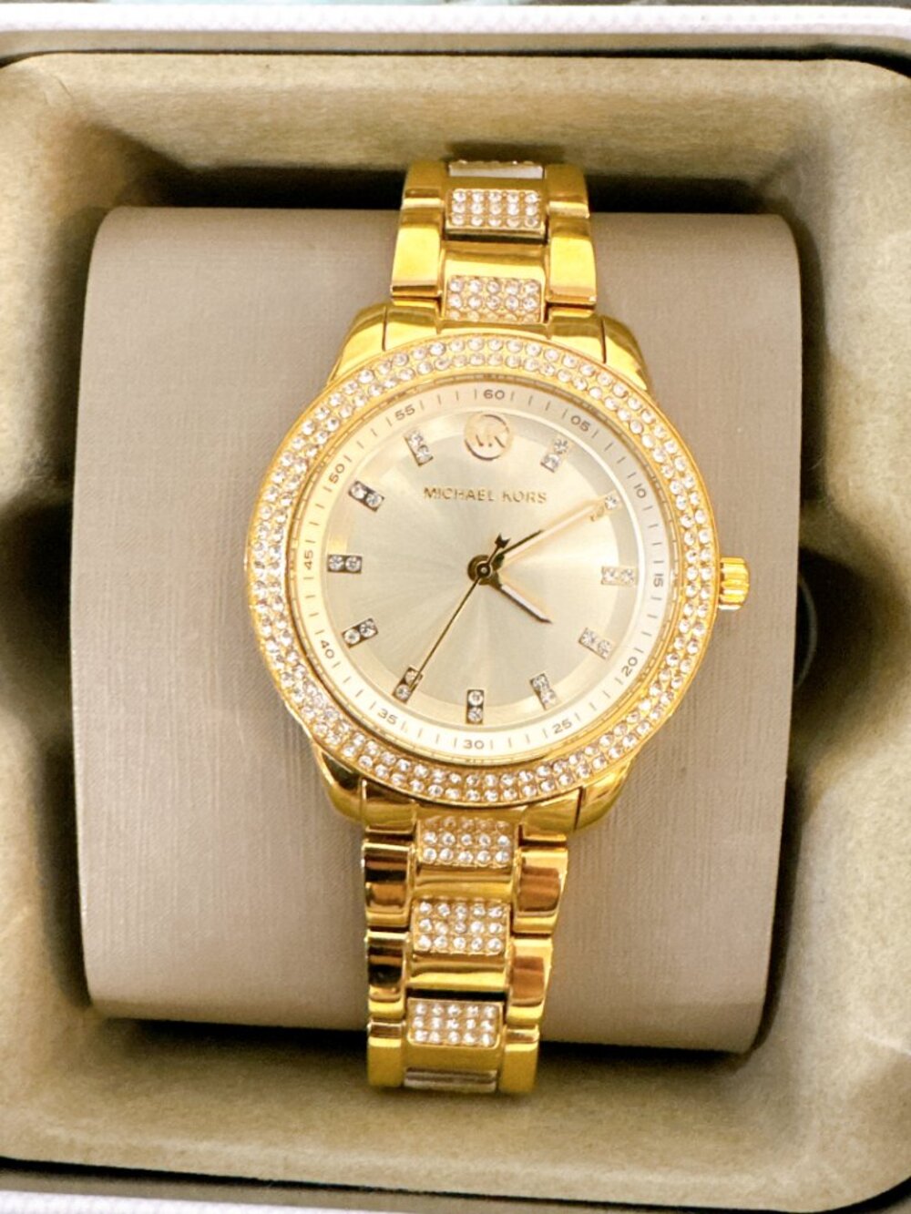 Michael Kors MK4575 Tibby Three-Hand Glitz Gold Steel Strap Watch - Picture 3 of 6